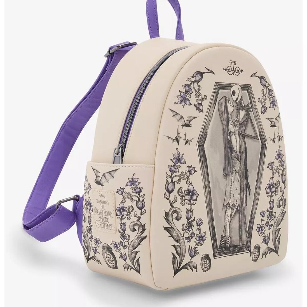Loungefly Nightmare Before Christmas Jack & Sally Coffin Mini Backpack NWT - Picture 3 of 5
